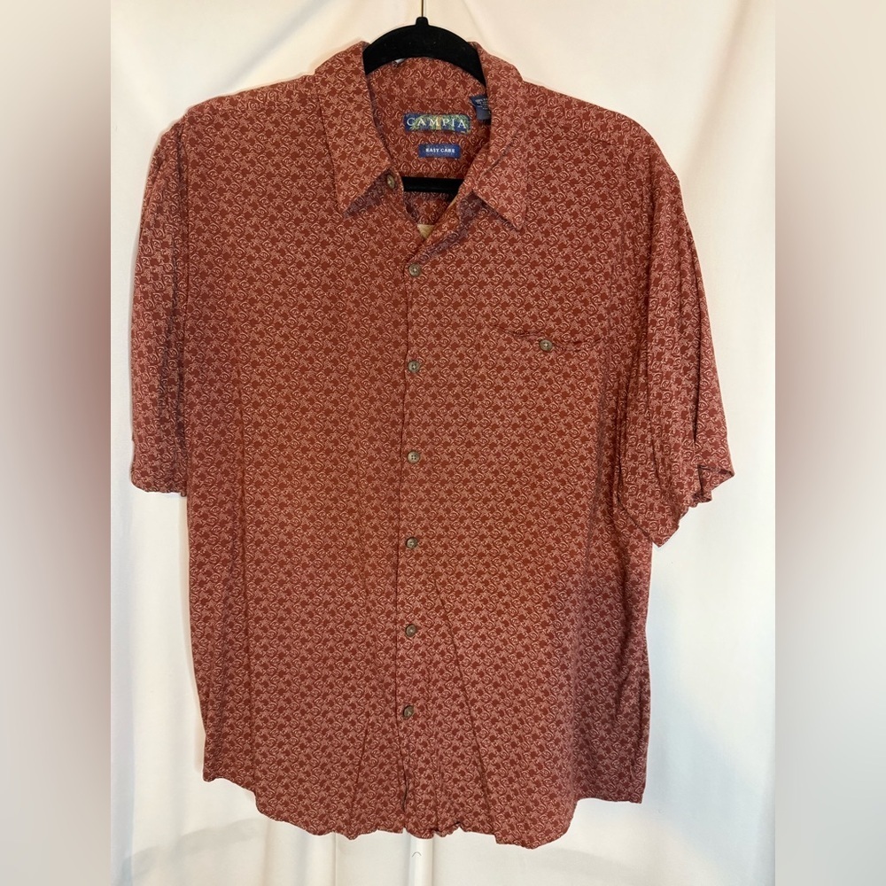 Campia Hawaiian Shirt Mens large Untucked Red Starfish Easy Care Rayon